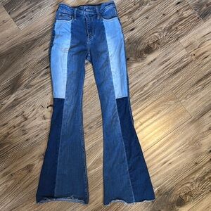 Patchwork Flare Jeans - Blue